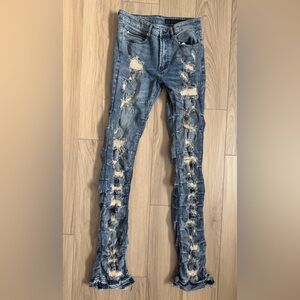 Rockstar original flare denim Distressed Stacked Blue Jeans RSM205  30x37